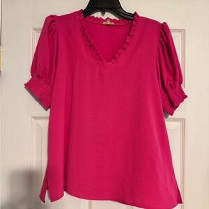 JODIFL Pink Flutter Sleeve Ruffled Blouse